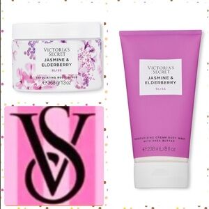 Victoria's Secret Jasmine & Elderberry Bliss Cream Body Wash & Body Scru…